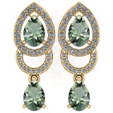 2.34 Ctw Green Amethyst And Diamond 14k Yellow Gold Halo Dangling Earring