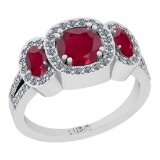 2.43 Ctw SI2/I1 Ruby And Diamond 14K White Gold three Stone Engagement Ring