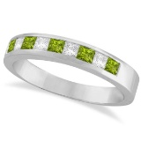 Princess Channel-Set Diamond and Peridot Ring Band 14K White Gold