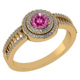 0.78 Ctw Pink Tourmaline And Diamond 14k Yellow Gold Halo Ring
