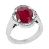 3.16 Ctw SI2/I1 Ruby And Diamond 14K White Gold Engagement Ring