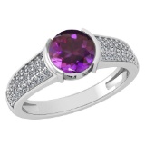 Certified 1.56 Ctw Amethyst And Diamond Ladies Fashion Halo Ring 14k White Gold (VS/SI1) MADE IN USA