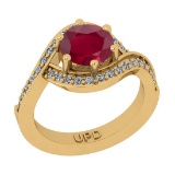 1.18 Ctw SI2/I1 Ruby And Diamond 14K Yellow Gold Bridal Wedding Set Ring