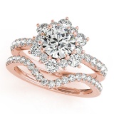Certified 1.25 Ctw SI2/I1 Diamond 14K Rose Gold Wedding Halo Set Ring