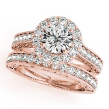 Certified 1.40 Ctw SI2/I1 Diamond 14K Rose Gold Engagement Halo Set Ring