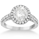 Eternity Pave Halo Diamond Engagement Ring  14K White Gold 1.72ctw