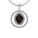 7.21 Ctw SI2/I1 smoky quartz And Diamond 14K White Gold Nekless