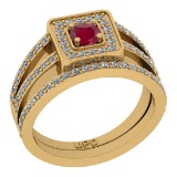 1.31 Ctw SI2/I1 Ruby And Diamond 14K Yellow Gold Anniversary Set Ring