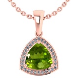 3.15 Ctw Peridot And Diamond 14k Rose Gold Pendant