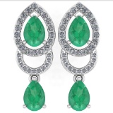2.34 Ctw Emerald And Diamond 14k White Gold Halo Dangling Earring