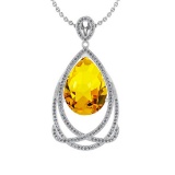 41.01 Ctw I2/I3 Lemon Topaz And Diamond 10K White Gold Necklace