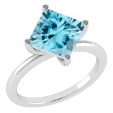 Certified 3.00 Ctw Blue Topaz Ladies Fashion 14K White Gold Solitaire Ring (VS/SI1) MADE IN USA