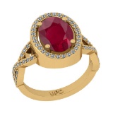 3.90 Ctw SI2/I1 Ruby And Diamond 14K Yellow Gold Engagement Ring