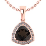 3.15 Ctw Smoky Quarzt And Diamond 14k Rose Gold Pendant