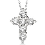 Prong Set Round Diamond Cross Pendant Necklace 14k White Gold 1.50ctw