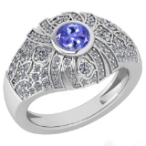 Certified 1.04 Ctw Tanzanite And Diamond Ladies Fashion Halo Ring 14k White Gold MADE IN USA (VS/SI1