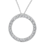 Diamond Circle Pendant Necklace in 14k White Gold 0.53 ctw