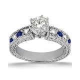 Antique style Diamond and Blue Sapphire Engagement Ring Platinum 1.75ctw