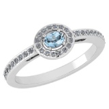 Certified 0.29Ctw Aquamarine And Diamond 18k White Gold Halo Ring (VS/SI1) MADE IN USA