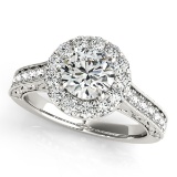 Certified 1.60 Ctw SI2/I1 Diamond 14K White Gold Engagement Halo Ring