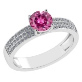 Certified 0.97 Ctw Pink Tourmaline And Diamond 14k White Gold Ring