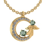 Certified 1.14 Ctw Green Amethyst Diamond Tiny Angel Necklace For womens New Expressions love collec