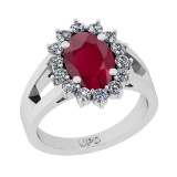 3.02 Ctw SI2/I1 Ruby And Diamond 14K White Gold Engagement Ring