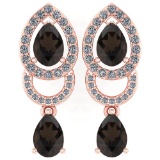 2.34 Ctw Smoky Quarzt And Diamond 14k Rose Gold Halo Dangling Earring