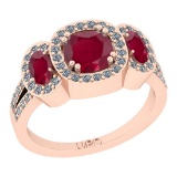 2.43 Ctw SI2/I1 Ruby And Diamond 14K Rose Gold three Stone Engagement Ring