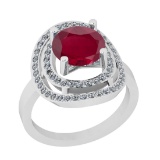 1.65 Ctw I2/I3 Ruby And Diamond 14K White Gold Engagement Halo Ring