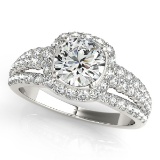 Certified 1.60 Ctw SI2/I1 Diamond 14K White Gold Engagement Halo Ring