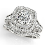 Certified 1.95 Ctw SI2/I1 Diamond 14K White Gold Bridal Wedding Set Ring