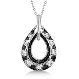 Black and White Diamond Pear Shaped Necklace in 14K White Gold 0.50ctw