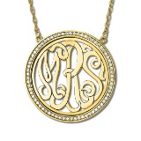 Monogram Initial Necklace with Diamond Accents 14k Yellow Gold 0.34ctw
