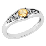 Certified 0.37 Ctw Citrine And Diamond 14k White Gold Halo Ring