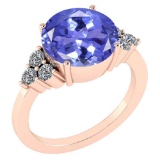 Certified 3.60 Ctw Tanzanite And Diamond Ring 14K Rose Gold