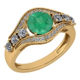 Certified 1.80 Ctw Emerald And Diamond Ladies Fashion Halo Ring 14k Yellow Gold MADE IN USA (VS/SI1)