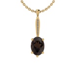 5.10 Ctw I2/I3 Smoky quartz And Diamond 10K Yellow Gold Necklace