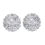 Diamond Clusters Flower Stud Earrings in 14k White Gold 1.50 ctw