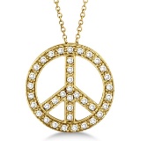 Diamond Peace Sign Pendant Necklace 14k Yellow Gold 0.50ctw