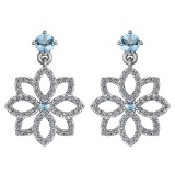 1.20 Ctw Aquamarine And Diamond 14k White Gold Halo Dangling Earring