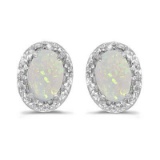 Diamond and Opal Earrings 14k White Gold 1.10ctw