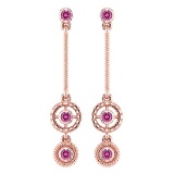 Certified 0.36 Ctw Pink Tourmaline 14k Rose Gold Drop Earrings