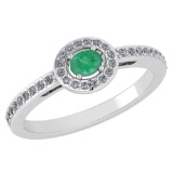 Certified 0.29Ctw Emerald And Diamond 18k White Gold Halo Ring (VS/SI1) MADE IN USA