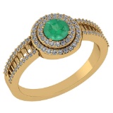 0.78 Ctw Emerald And Diamond 14k Yellow Gold Halo Ring
