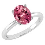 Certified 2.50 Ctw Pink Touramline Ladies Fashion 14K White Gold Solitaire Ring MADE IN USA