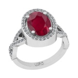 3.90 Ctw SI2/I1 Ruby And Diamond 14K White Gold Engagement Ring