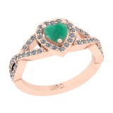 0.90 Ctw SI2/I1 Emerald And Diamond 14K Rose Gold Engagement Ring