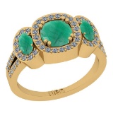 2.43 Ctw SI2/I1 Emerald And Diamond 14K Yellow Gold three Stone Engagement Ring