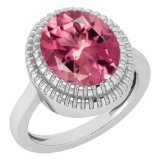 Certified 5.05 Ctw Pink Tourmaline 14K White Gold Solitaire Ring